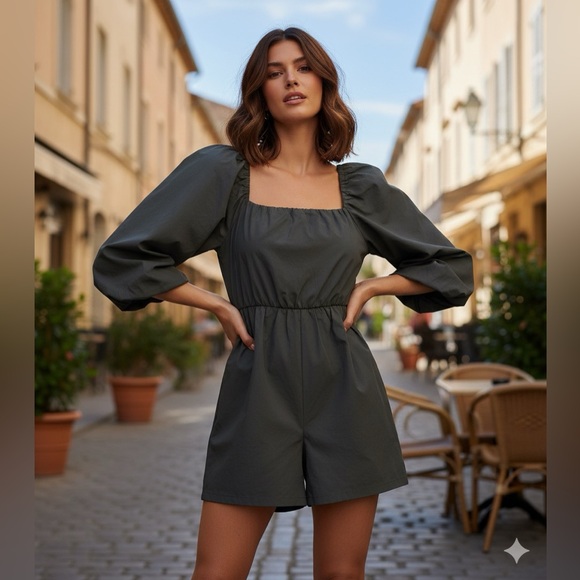 Anthropologie Tops - Mare Mare Anthropology Elegant Gray Romper with Square Neckline Size Large